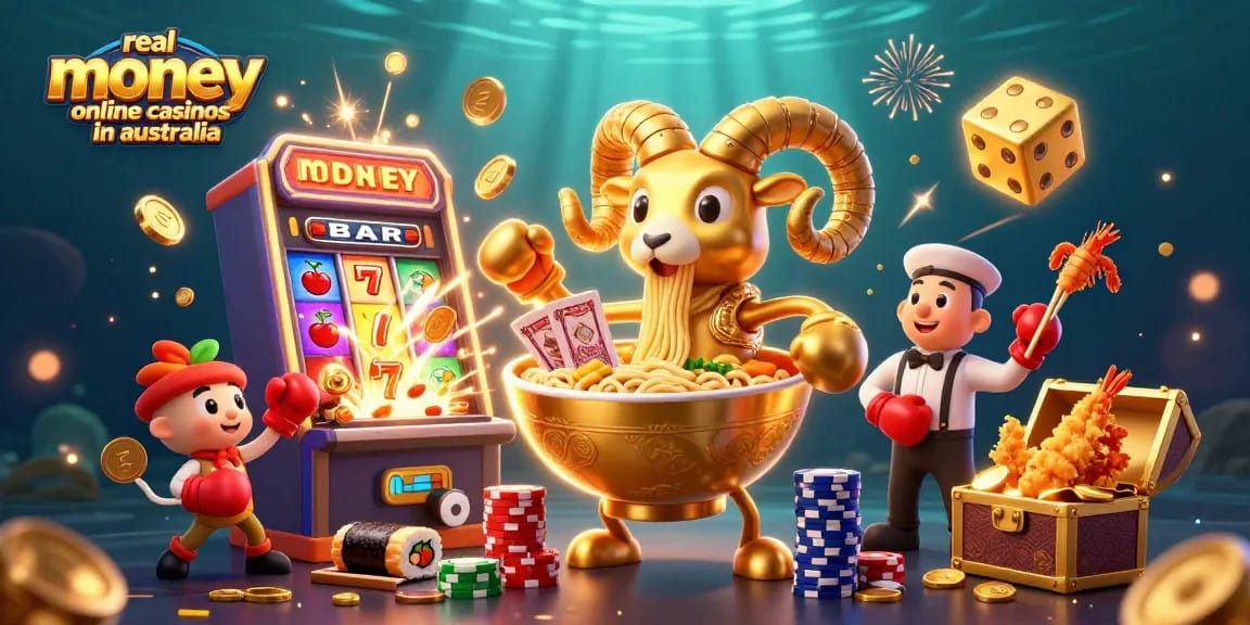 Engage with real money online casinos in Australia through this vibrant 3D casino illustration.